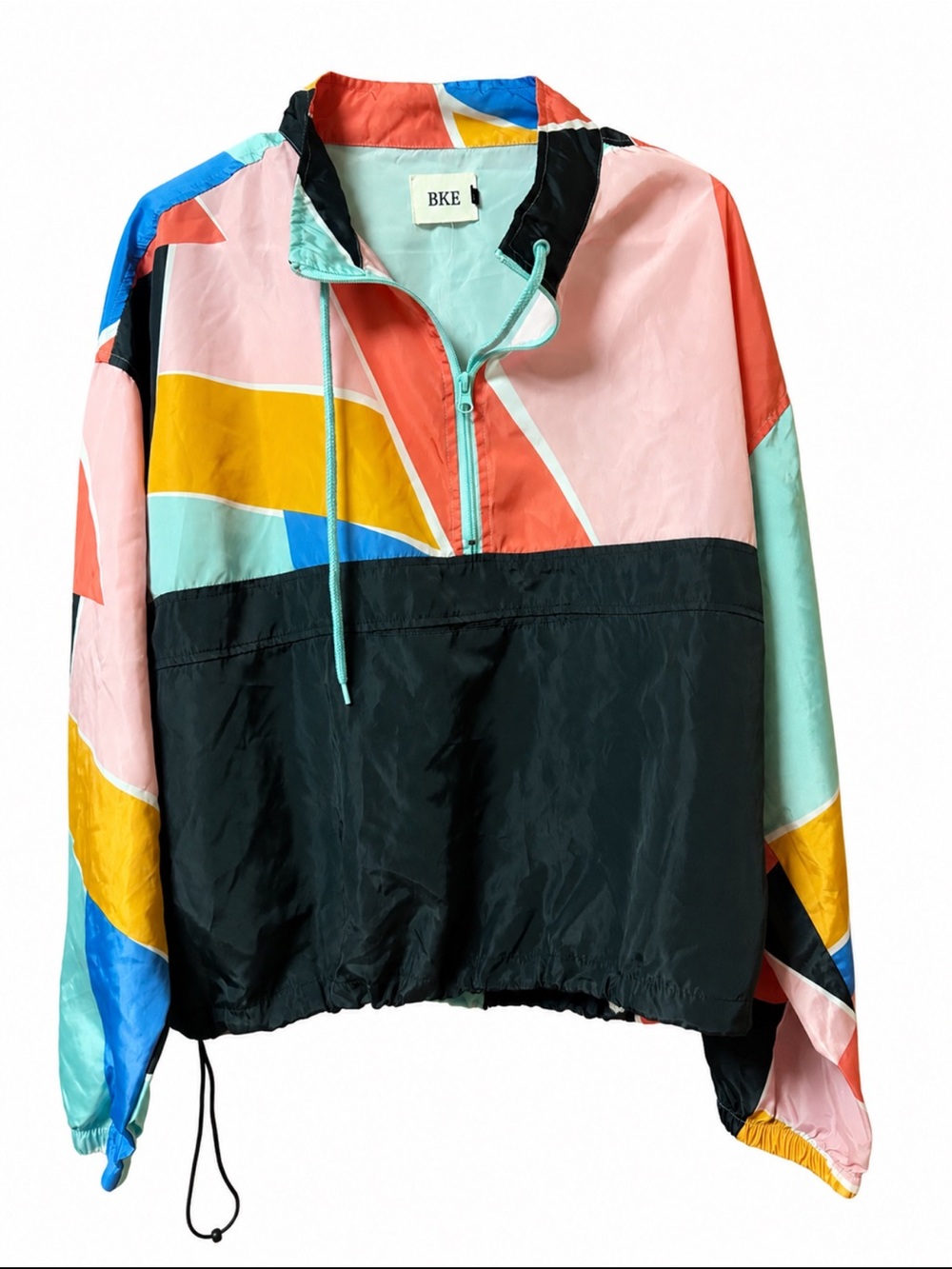 BKE Retro Geometric Color-block Lightweight Windbreaker Pullover size L